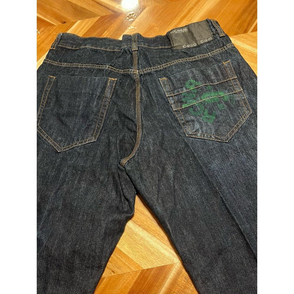 Vintage Rocawear Jeans Mens 38 Dark Denim Pants Baggy Fit Embroidered Pockets - Picture 4 of 8